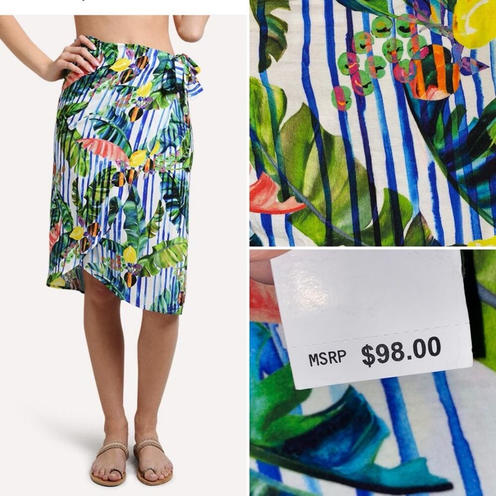 Red Carter $98 Shore Club Gabi Tropical Swim Beach Coverup Sarong Wrap OS